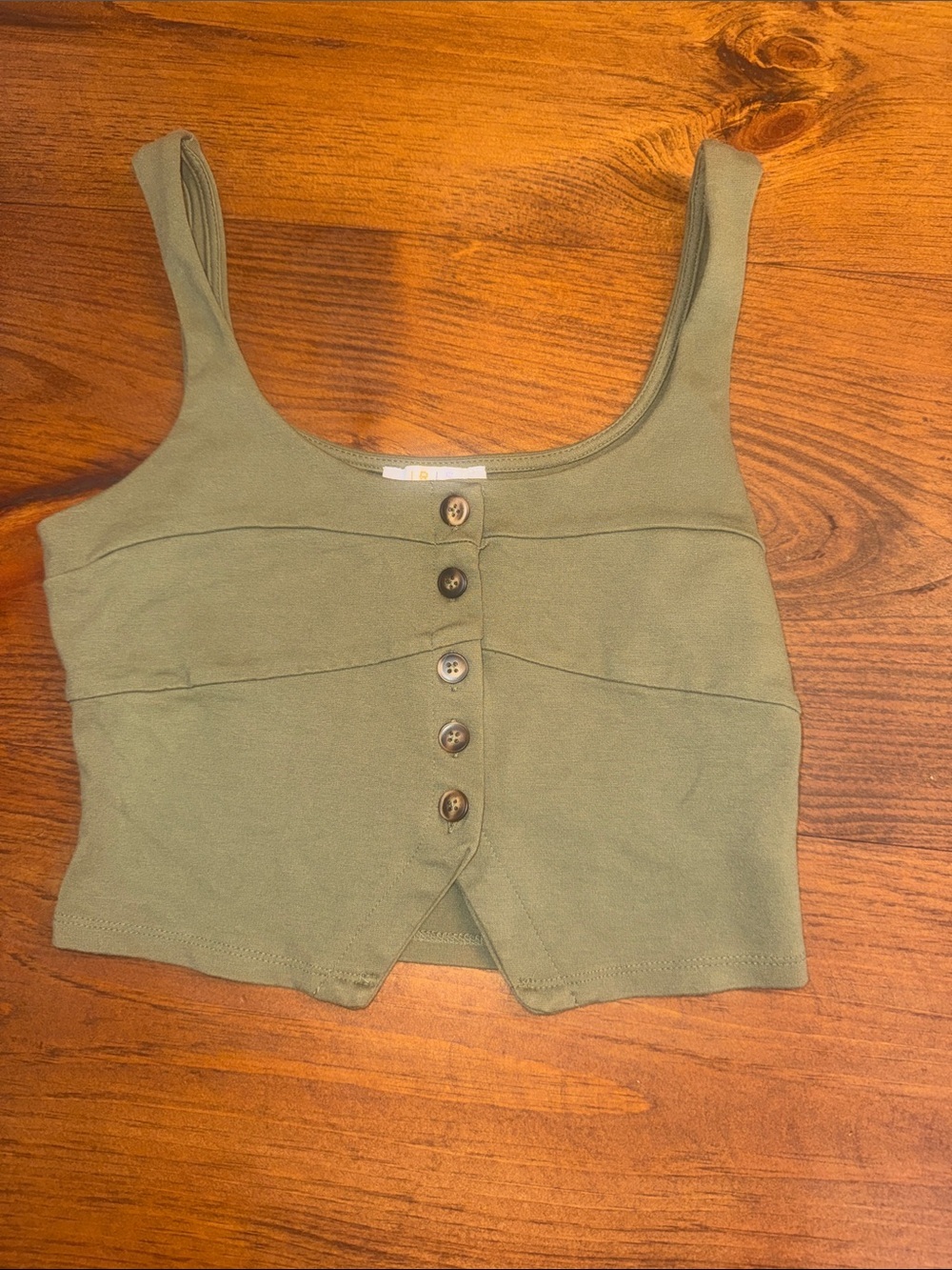 iris Olive Green Button-Front Crop Top